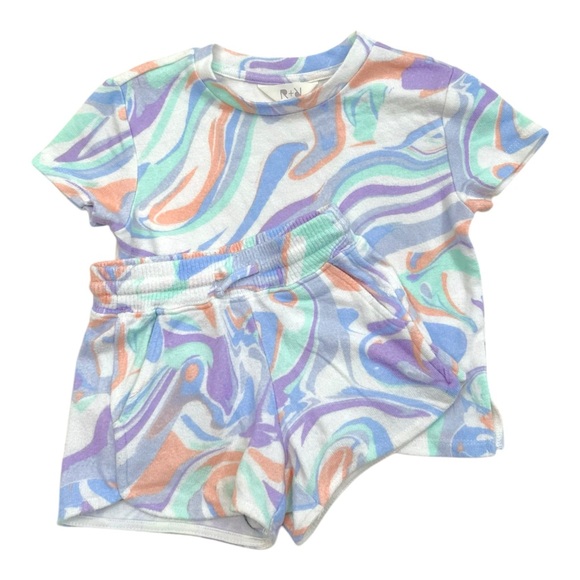 Rumi & Ryder Tie Dye Soft Knit 2pc Tee & Shorts Set Girls XS 4/5 - Picture 3 of 9
